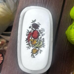 Mccoy White Ceramic Covered Dish with Fruit Motif